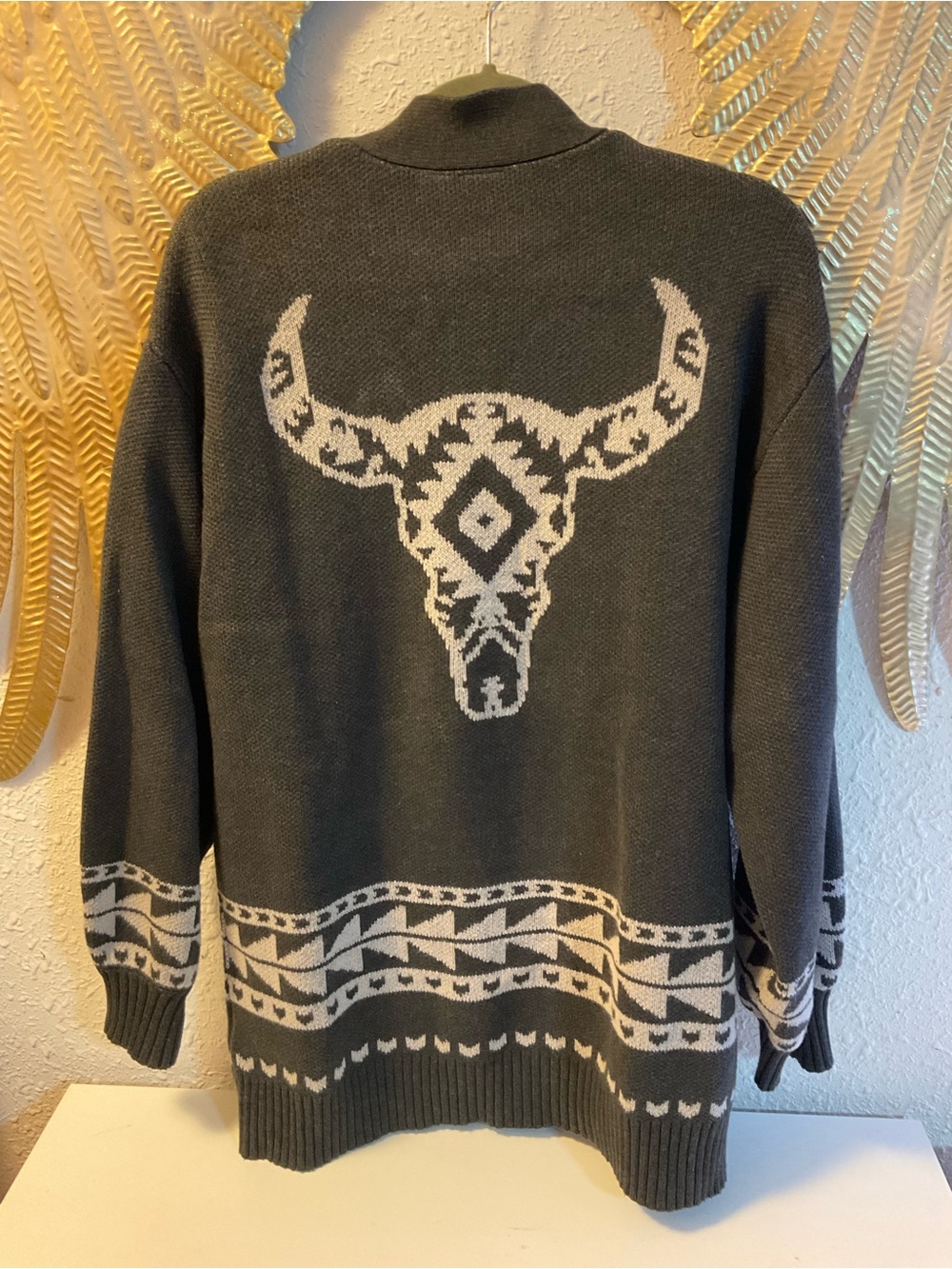 Cruel Denim Graphic Rodeo Cowboy AZTEC bull Cardigan. Oversized